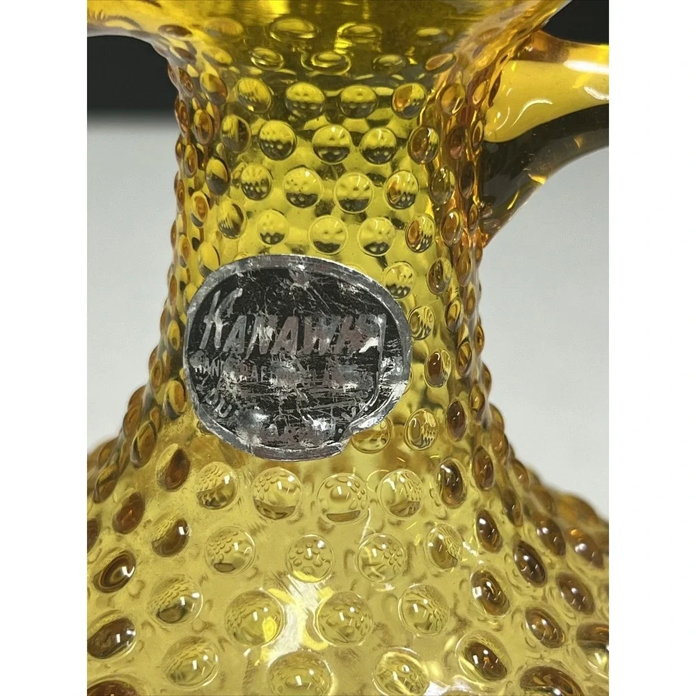 Vintage Kanawha Amber Glass Hobnail Pitcher Vase 5.5